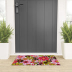 Retro Garden Flowers Groovy 60s 70s Floral Pattern in Pink, Dark Brown, Avocado Green, Orange, and Black Welcome Mat Gallery Image 3