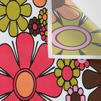 Retro Garden Flowers Groovy 60s 70s Floral Pattern in Pink, Dark Brown, Avocado Green, Orange, and Black Wall Tapestry Gallery Image 3