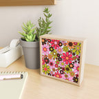 Retro Garden Flowers Groovy 60s 70s Floral Pattern in Pink, Dark Brown, Avocado Green, Orange, and Black Mini Art Print Gallery Image 2