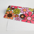 Retro Garden Flowers Groovy 60s 70s Floral Pattern in Pink, Dark Brown, Avocado Green, Orange, and Black Wrapping Paper Gallery Image 2
