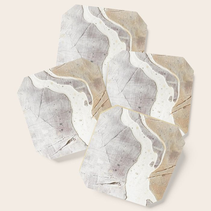 Feels: a neutral, textured, abstract piece in whites by Alyssa Hamilton Art Coaster Gallery Image 1