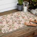 Vintage wild strawberries on cottage pink gingham pattern Outdoor Rug Gallery Image 2