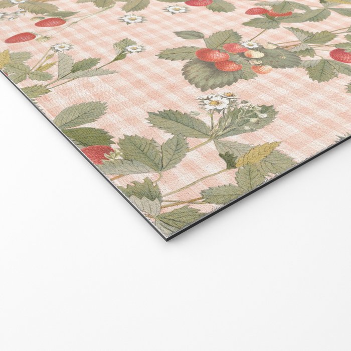 Vintage wild strawberries on cottage pink gingham pattern Welcome Mat Gallery Image 2