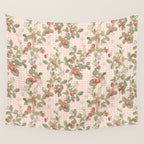Vintage wild strawberries on cottage pink gingham pattern Wall Tapestry Gallery Image 4