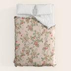 Vintage wild strawberries on cottage pink gingham pattern Comforter Gallery Image 6