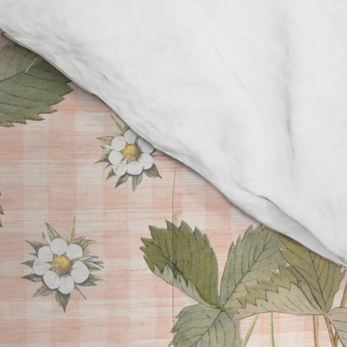 Vintage wild strawberries on cottage pink gingham pattern Comforter Gallery Image 4