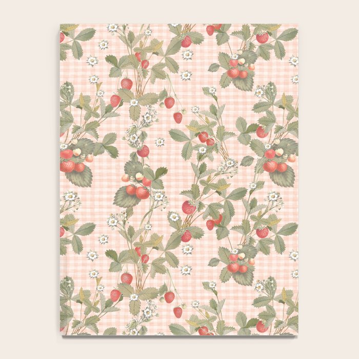 Vintage wild strawberries on cottage pink gingham pattern Notebook Gallery Image 4