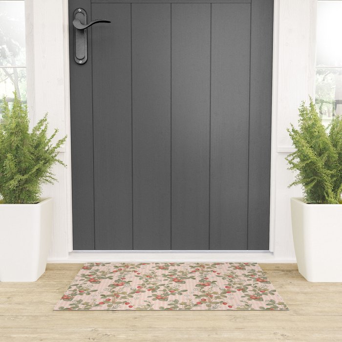 Vintage wild strawberries on cottage pink gingham pattern Welcome Mat Gallery Image 3