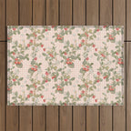 Vintage wild strawberries on cottage pink gingham pattern Outdoor Rug Gallery Image 1