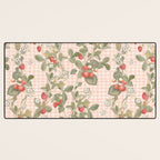 Vintage wild strawberries on cottage pink gingham pattern Desk Mat Gallery Image 3
