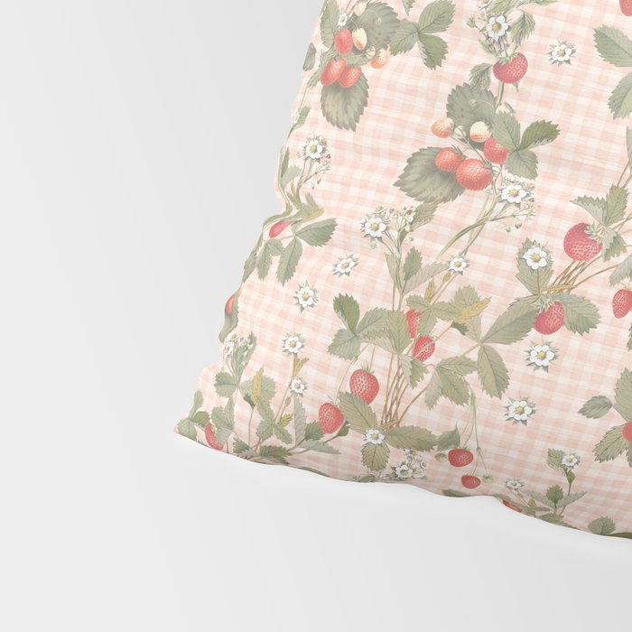 Vintage wild strawberries on cottage pink gingham pattern Pillow Sham Gallery Image 4