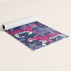 Tigers in a tiger lily garden // textured navy blue background fuchsia pink wild animals very peri flowers Yoga Mat Gallery Image 2
