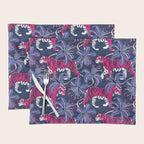 Tigers in a tiger lily garden // textured navy blue background fuchsia pink wild animals very peri flowers Placemat Gallery Image 1