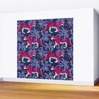 Tigers in a tiger lily garden // textured navy blue background fuchsia pink wild animals very peri flowers Wall Mural Gallery Image 2