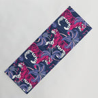 Tigers in a tiger lily garden // textured navy blue background fuchsia pink wild animals very peri flowers Yoga Mat Gallery Image 1