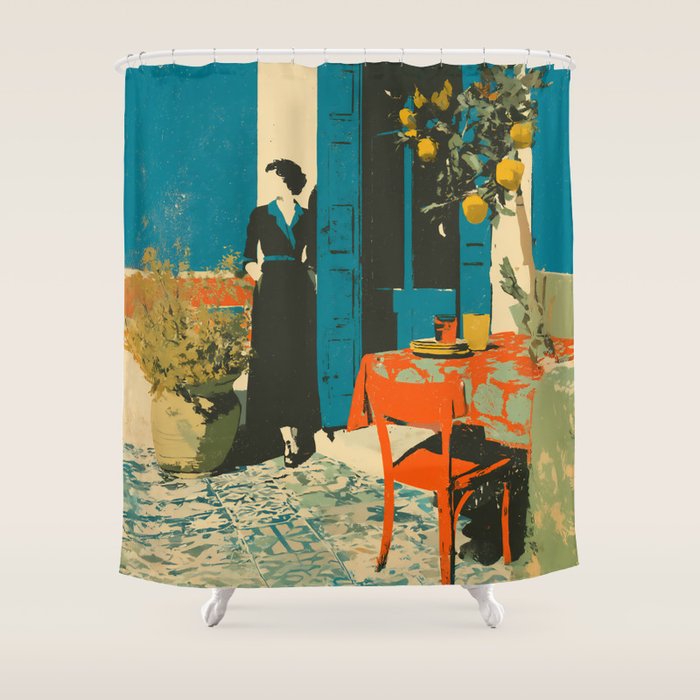 Cozy Morning on the Terrace Shower Curtain Gallery Image 1
