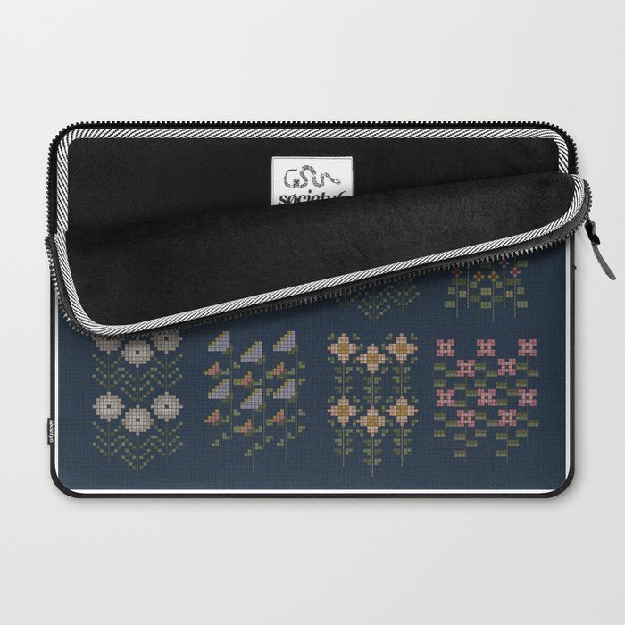 Cross Stitch Floral Navy Laptop Sleeve Gallery Image 2