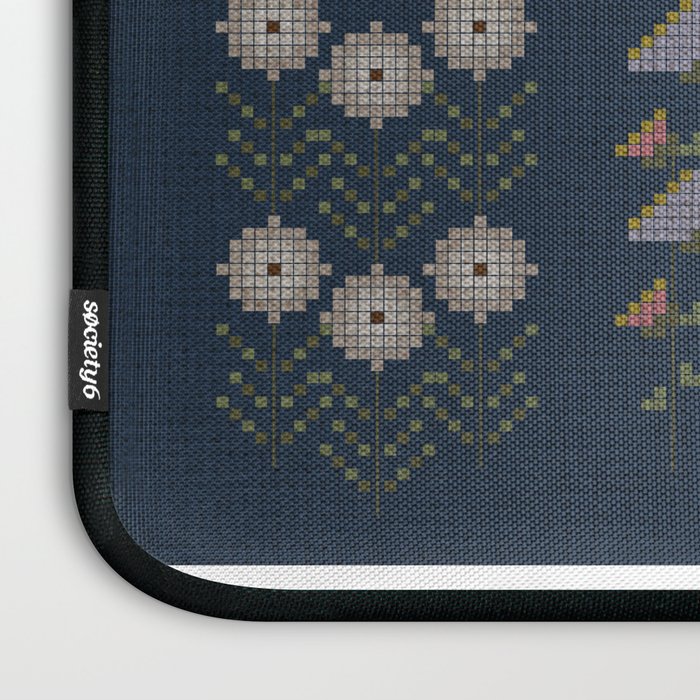 Cross Stitch Floral Navy Laptop Sleeve Gallery Image 3