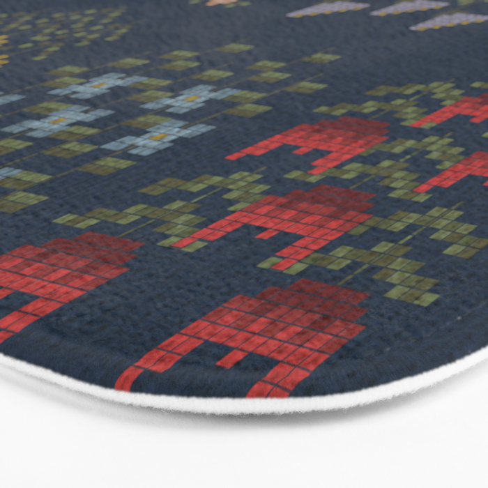 Cross Stitch Floral Navy Bath Mat Gallery Image 3
