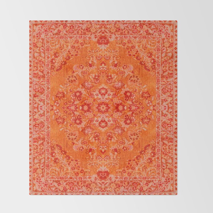 Orange Bohemian Oriental Heritage Traditional Vintage Moroccan Style Throw Blanket Gallery Image 2