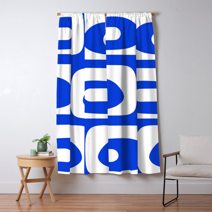 Mid Century Modern Royal Blue Piquet Bold Minimal Abstract Window Curtain Gallery Image 5