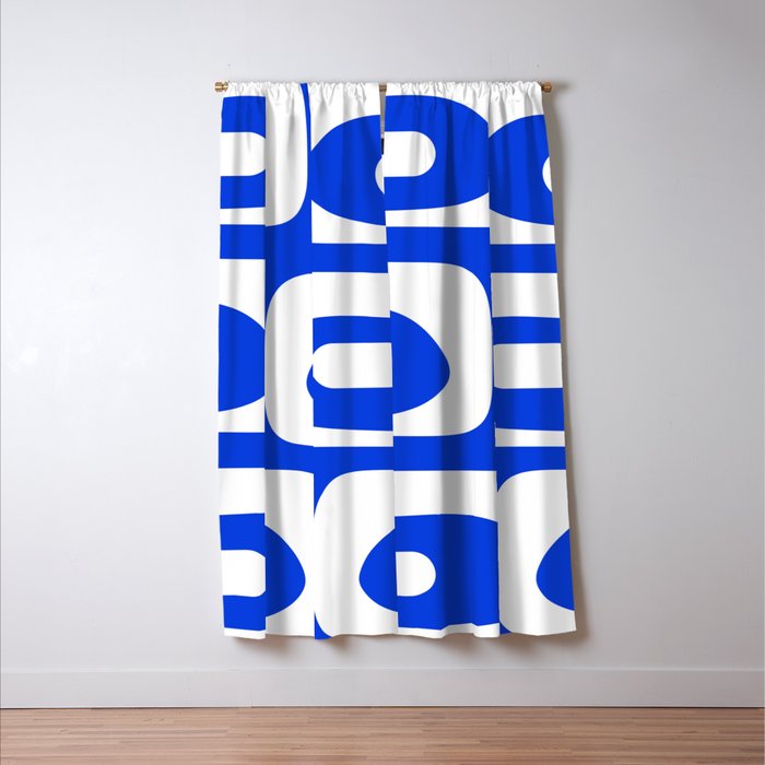 Mid Century Modern Royal Blue Piquet Bold Minimal Abstract Window Curtain Gallery Image 3