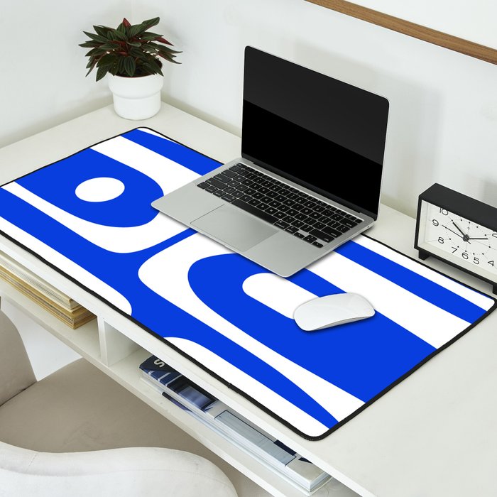 Mid Century Modern Royal Blue Piquet Bold Minimal Abstract Desk Mat Gallery Image 2