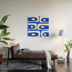 Mid Century Modern Royal Blue Piquet Bold Minimal Abstract Wood Wall Art Gallery Image 2