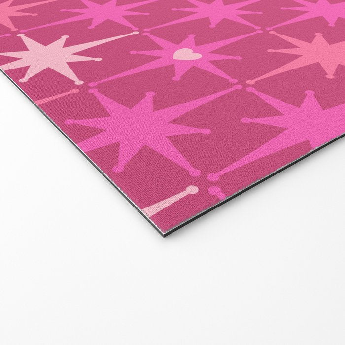 Valentine Hearts and Stars Hot Pink Mid Century Modern Atomic Age Starburst Pattern Welcome Mat Gallery Image 2