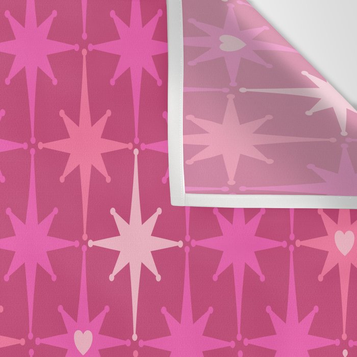Valentine Hearts and Stars Hot Pink Mid Century Modern Atomic Age Starburst Pattern Wall Tapestry Gallery Image 3