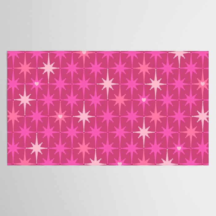 Valentine Hearts and Stars Hot Pink Mid Century Modern Atomic Age Starburst Pattern Tablecloth Gallery Image 2