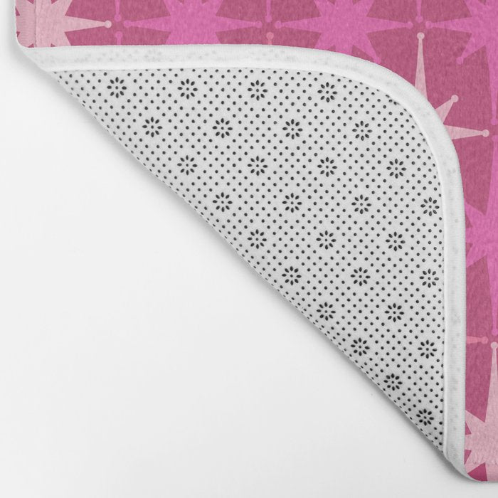Valentine Hearts and Stars Hot Pink Mid Century Modern Atomic Age Starburst Pattern Bath Mat Gallery Image 2