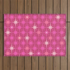 Valentine Hearts and Stars Hot Pink Mid Century Modern Atomic Age Starburst Pattern Outdoor Rug Gallery Image 1