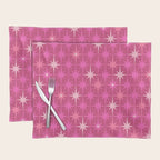 Valentine Hearts and Stars Hot Pink Mid Century Modern Atomic Age Starburst Pattern Placemat Gallery Image 1