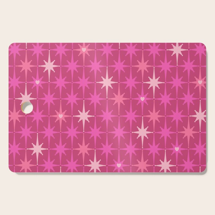 Valentine Hearts and Stars Hot Pink Mid Century Modern Atomic Age Starburst Pattern Cutting Board Gallery Image 1
