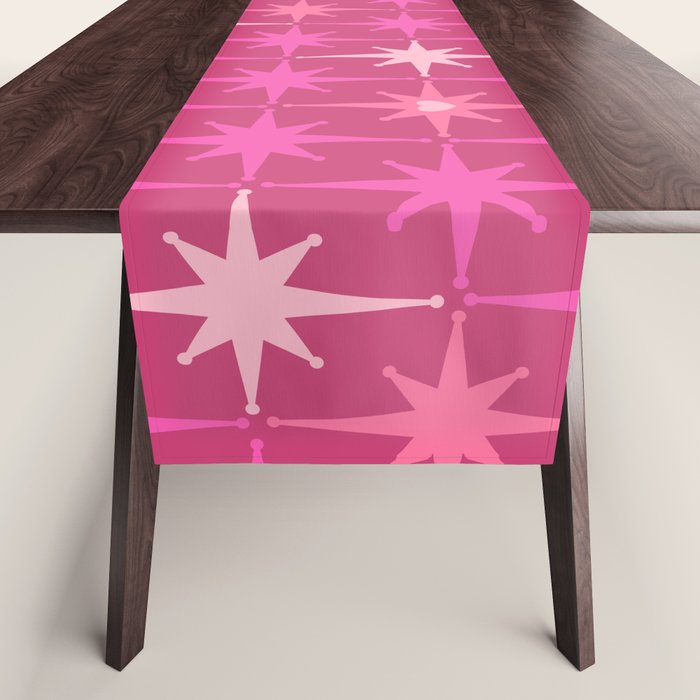 Valentine Hearts and Stars Hot Pink Mid Century Modern Atomic Age Starburst Pattern Table Runner Gallery Image 1