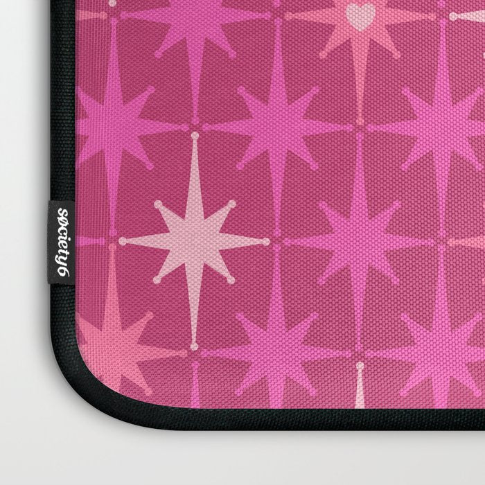 Valentine Hearts and Stars Hot Pink Mid Century Modern Atomic Age Starburst Pattern Laptop Sleeve Gallery Image 3