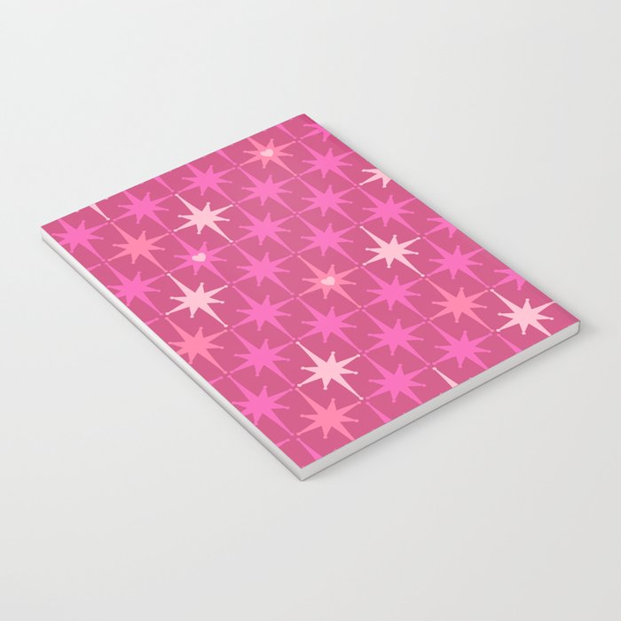 Valentine Hearts and Stars Hot Pink Mid Century Modern Atomic Age Starburst Pattern Notebook Gallery Image 3