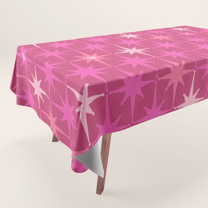 Valentine Hearts and Stars Hot Pink Mid Century Modern Atomic Age Starburst Pattern Tablecloth Gallery Image 1