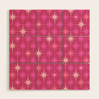 Valentine Hearts and Stars Hot Pink Mid Century Modern Atomic Age Starburst Pattern Wood Wall Art Gallery Image 1