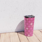 Valentine Hearts and Stars Hot Pink Mid Century Modern Atomic Age Starburst Pattern Travel Mug Gallery Image 4