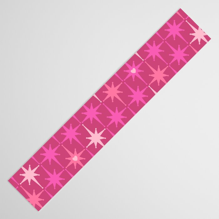 Valentine Hearts and Stars Hot Pink Mid Century Modern Atomic Age Starburst Pattern Table Runner Gallery Image 3