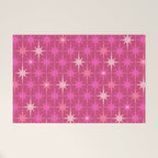Valentine Hearts and Stars Hot Pink Mid Century Modern Atomic Age Starburst Pattern Welcome Mat Gallery Image 1