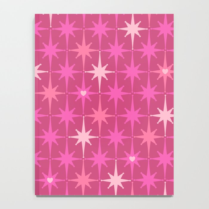 Valentine Hearts and Stars Hot Pink Mid Century Modern Atomic Age Starburst Pattern Notebook Gallery Image 4