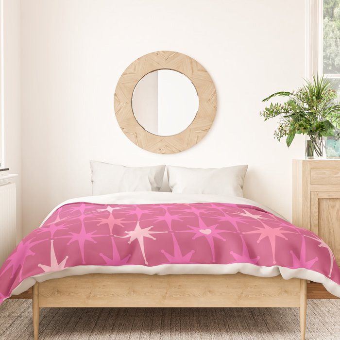 Valentine Hearts and Stars Hot Pink Mid Century Modern Atomic Age Starburst Pattern Duvet Cover Gallery Image 3