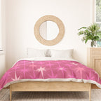 Valentine Hearts and Stars Hot Pink Mid Century Modern Atomic Age Starburst Pattern Duvet Cover Gallery Image 3