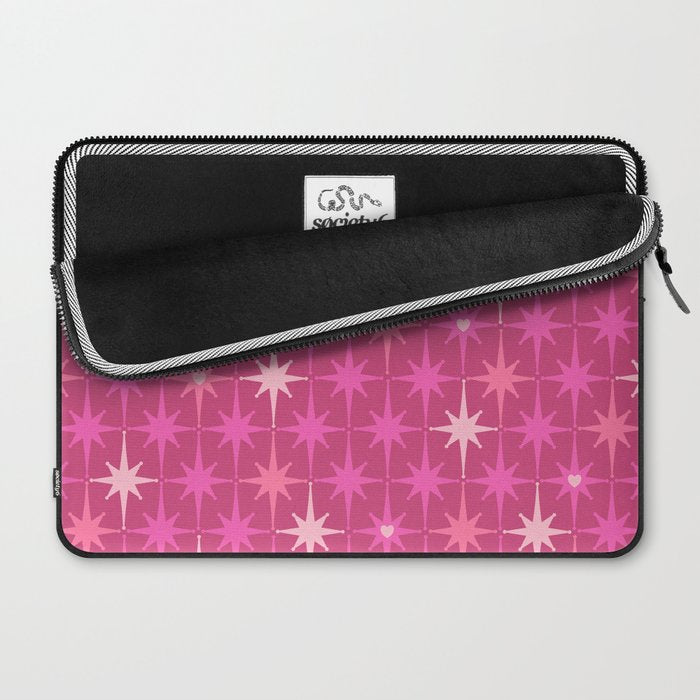 Valentine Hearts and Stars Hot Pink Mid Century Modern Atomic Age Starburst Pattern Laptop Sleeve Gallery Image 2