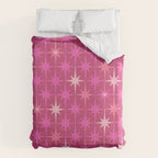 Valentine Hearts and Stars Hot Pink Mid Century Modern Atomic Age Starburst Pattern Duvet Cover Gallery Image 6