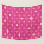 Valentine Hearts and Stars Hot Pink Mid Century Modern Atomic Age Starburst Pattern Wall Tapestry Gallery Image 4