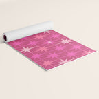 Valentine Hearts and Stars Hot Pink Mid Century Modern Atomic Age Starburst Pattern Yoga Mat Gallery Image 2